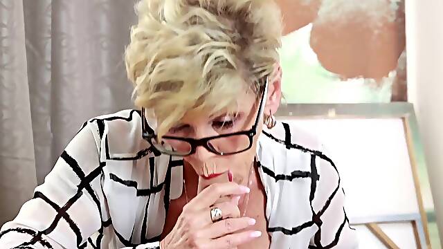 Mature blonde Inke gives sensual Pov POV head and hands-on tit job