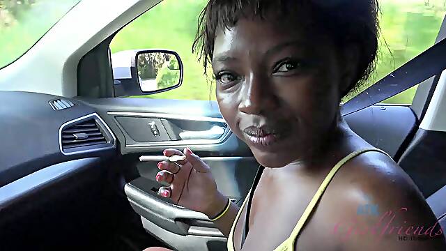 Ebony amateur Noemie Bilas drops her clothes to show her pussy