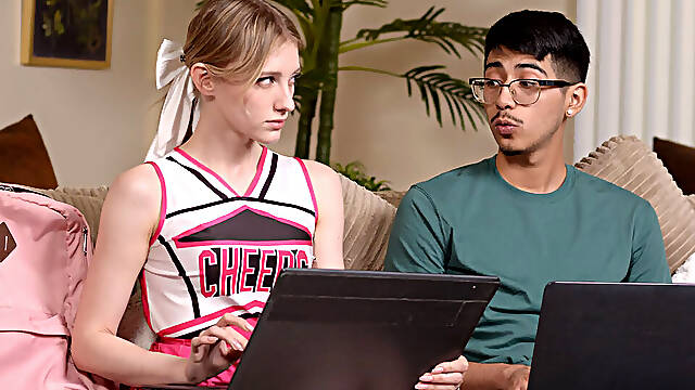 Shy virgin guy loses it to cheerleader