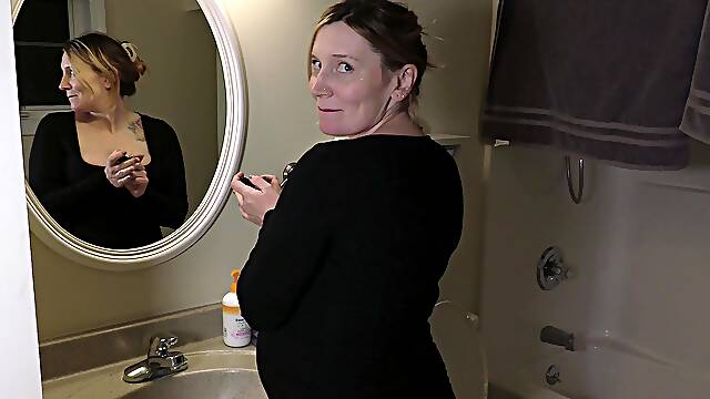 Busty curly brunette with big boobs fucks on couch