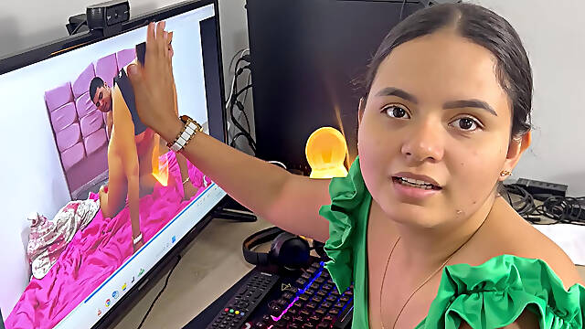 I find my horny stepsister watching porn on my PC and offer her a good pounding