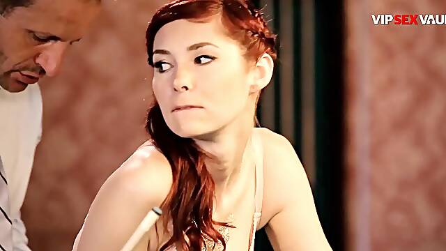 Busty Redhead Deepthroats Him On Her Knees Beside The Pool Table With George Uhl And Kattie Gold
