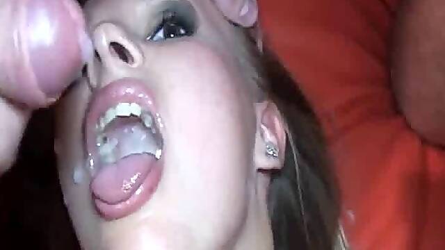 Slutty brunette drilled in a hardcore gangbang and covered with cum