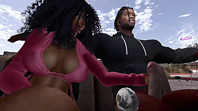 Black man's big cock pleases ebony woman at drive-in