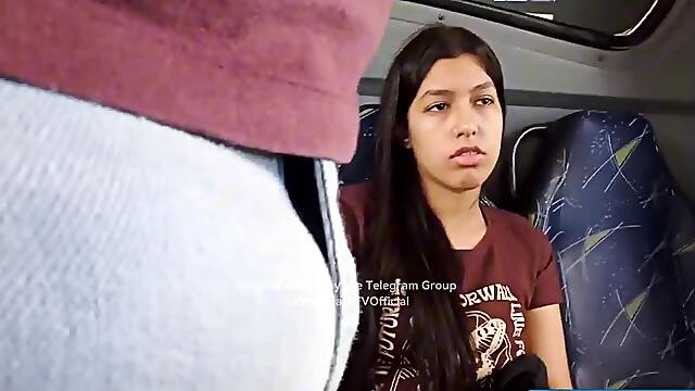 Horny Brazilian Teen Looking At Big Bulge On The Bus