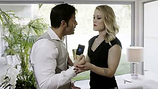 Blonde babe in pantyhose gets fucked from behind