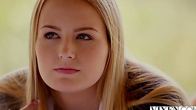 Hot blonde college girl Lily Rader sucking off and riding big penis