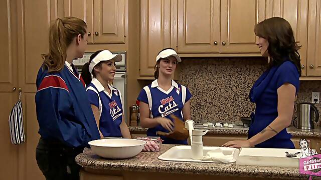 College softball players round the bases during a lesbian hook up