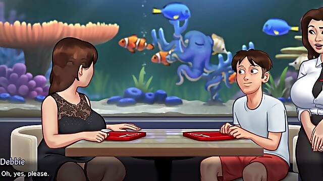 Summertime Saga - Breasty Stepmom gets rammed by a large shlong after a romantic date