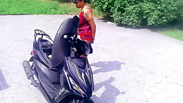 MOTORCYLE FEMALE Teasing In Public Doing Yoga Stretching And Greater amount Park