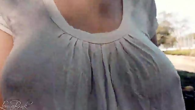 Braless Bouncing Tits in Shirt During The Time That Walking and Running 4