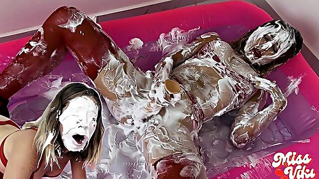 Shaving Foam in the Face and Pussy! With Jerking Off!