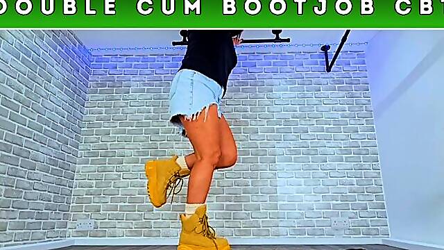 Drained TWICE & Busted Under My Buffalo Boots (252) - Floor Cam - Cock Balls Ball Trample Trampling CBT Ballbusting Bootjob Shoejob Cumshot Made To Cum Twice Crush Platform Boot Fetish