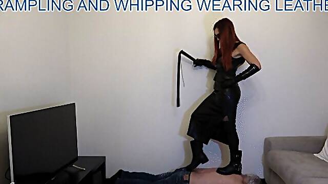 LADY SCARLET - TRAMPLING AND WHIPPING WEARING LEATHER HD
